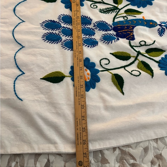 Mexican Style Hand Embroidered Dress - White  with Floral Accents - Picture 7 of 7